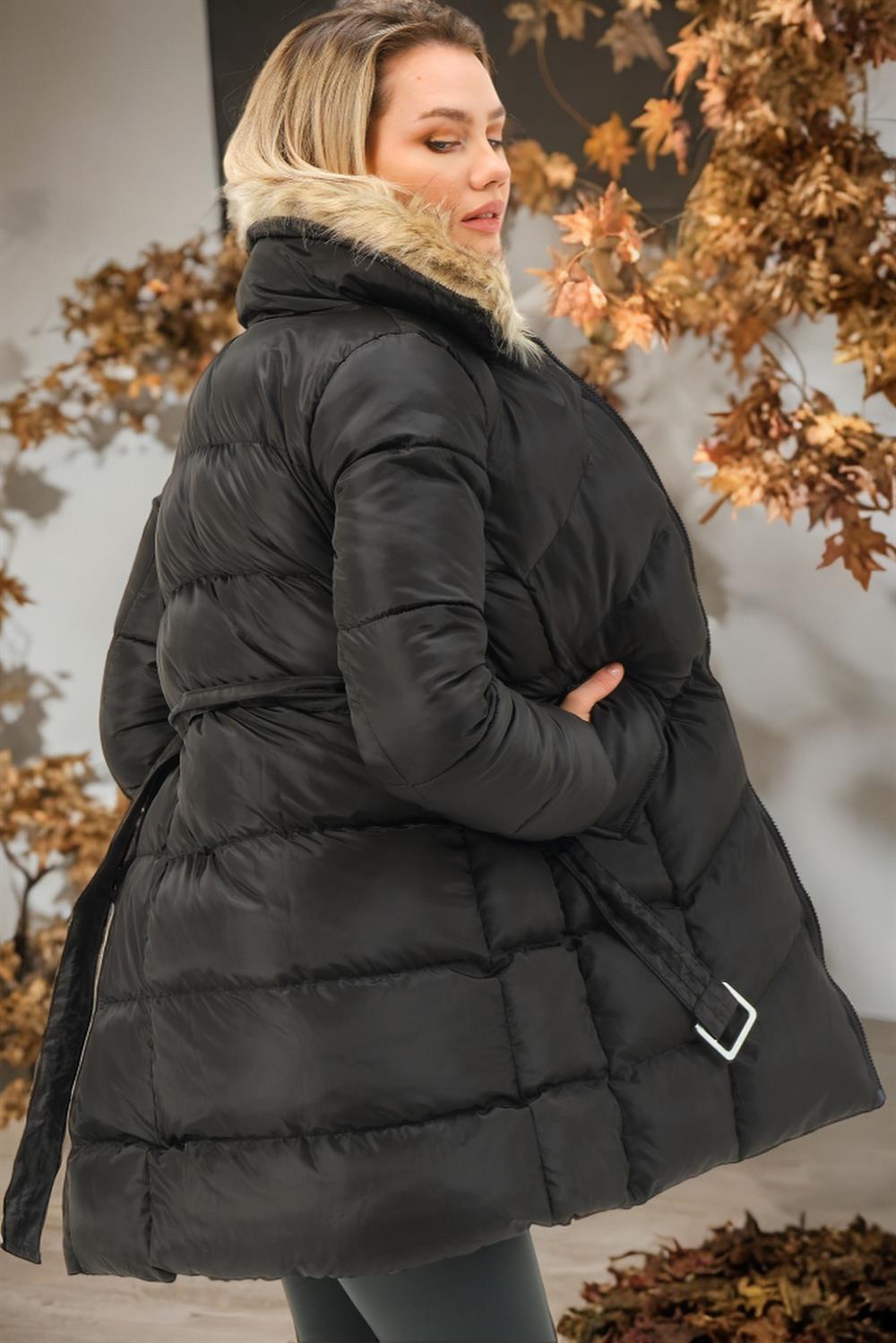 Z6767 DEWBERRY WOMEN'S COAT-PLAIN BLACK