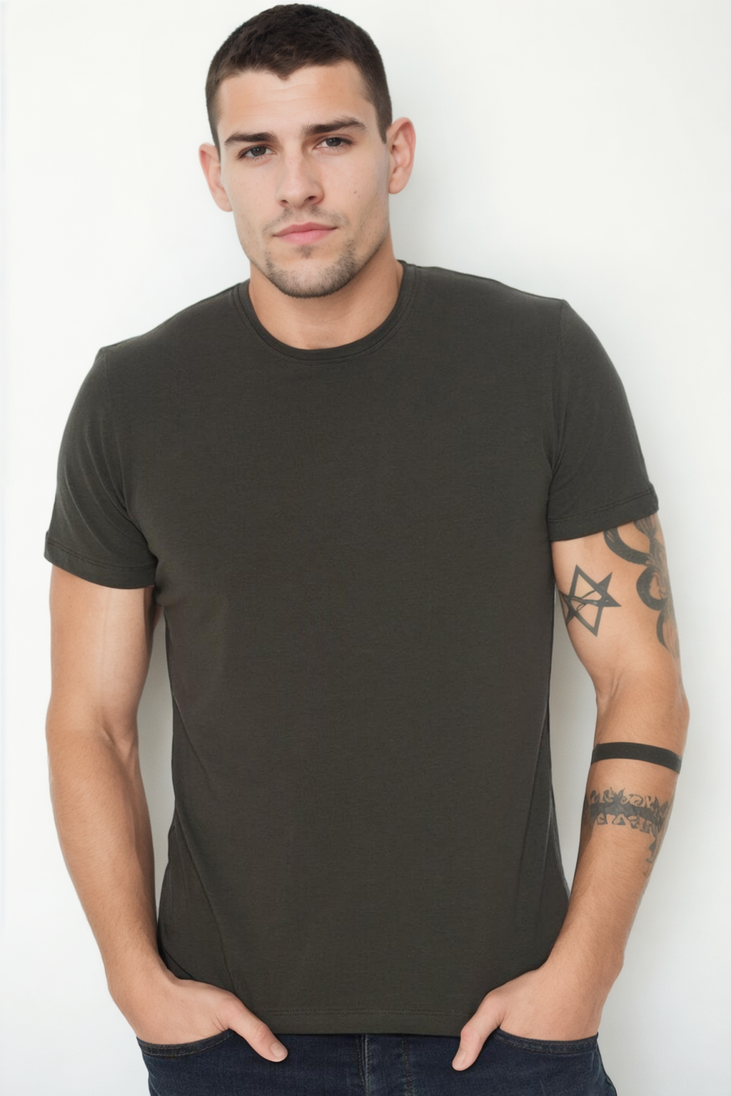 T9569 DEWBERRY BICYCLE COLLAR MENS T-SHIRT-KHAKI