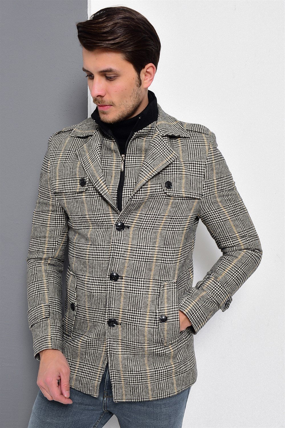 K7542 DEWBERRY MEN&#039;S COAT-PLAID GREY
