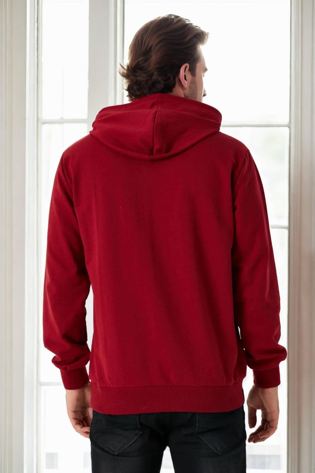 12612 Dewberry Hooded Kangaroo Pocket Mens Sweatshirt-BURGUNDY
