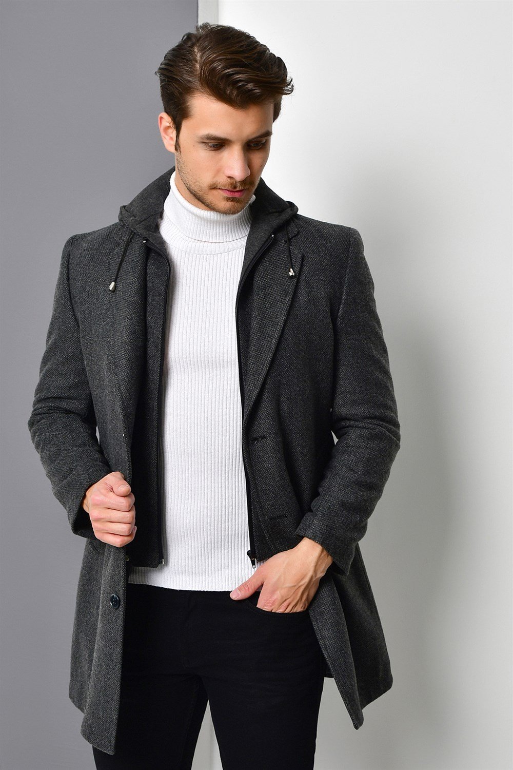PLT8376 DEWBERRY MEN&#039;S COAT-PATTERNED ANTHRACITE