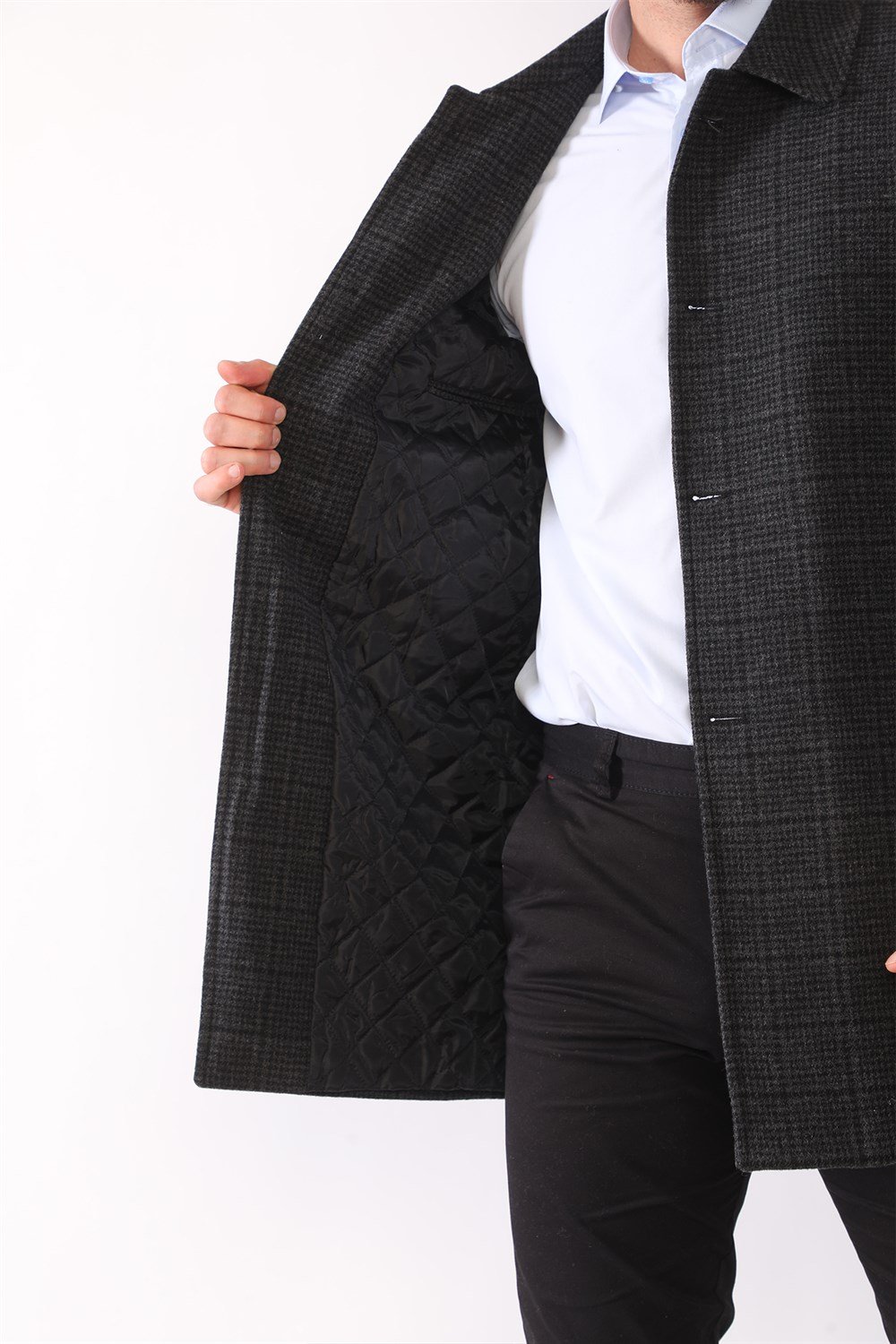 PLT8364 DEWBERRY MEN&#039;S COAT-PLAID ANTHRACITE