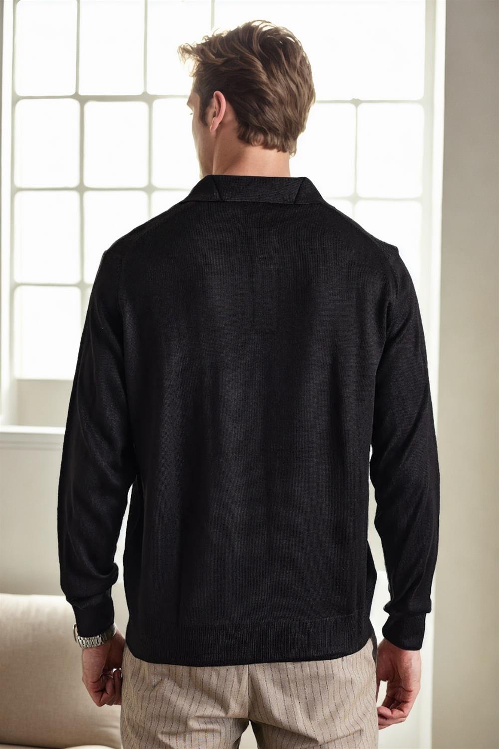 28296 Dewberry Polo Neck Mens Knit Sweater-BLACK
