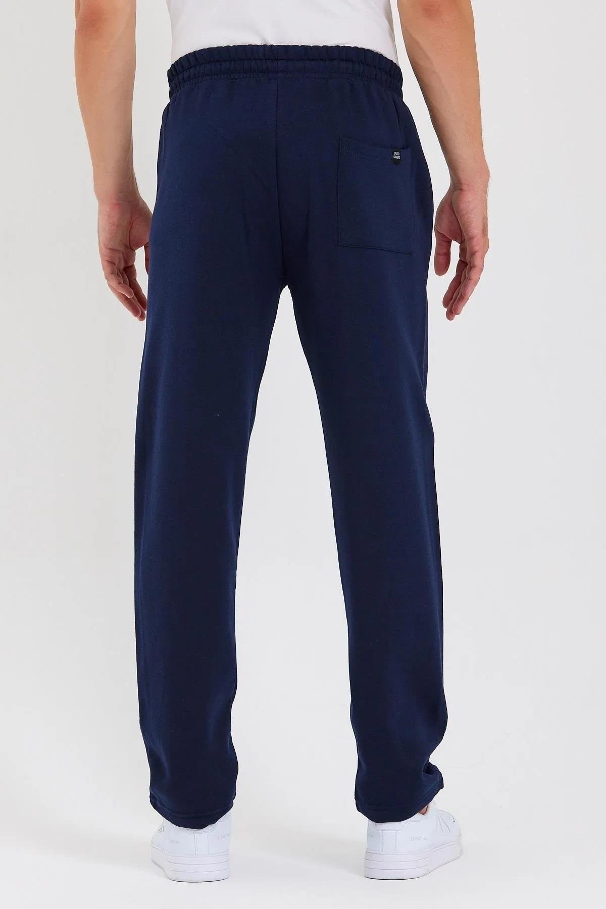 62819 Dewberry Straight Leg Back Pocket Detailed Sweatpants-NAVY BLUE
