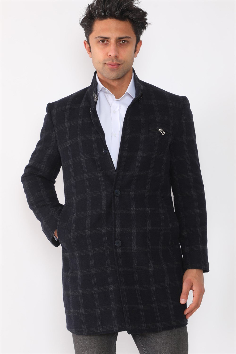 PLT8367 DEWBERRY MEN&#039;S COAT-PATTERNED NAVY BLUE