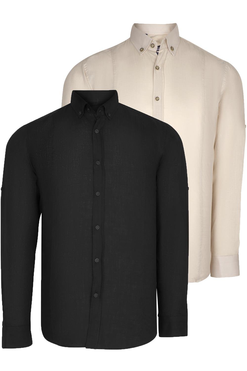 DOUBLE SET G721 DEWBERRY MENS SHIRT-BLACK-BEIGE