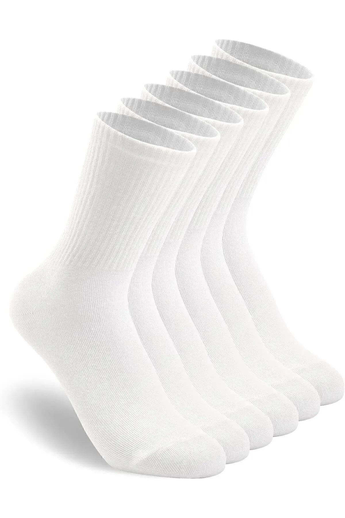77603 Dewberry Set of 6 Pairs Tennis Length Plain Socks-WHITE