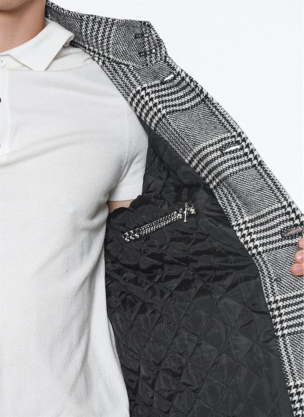 PLT8391 DEWBERRY MEN&#039;S COAT-PATTERNED BLACK