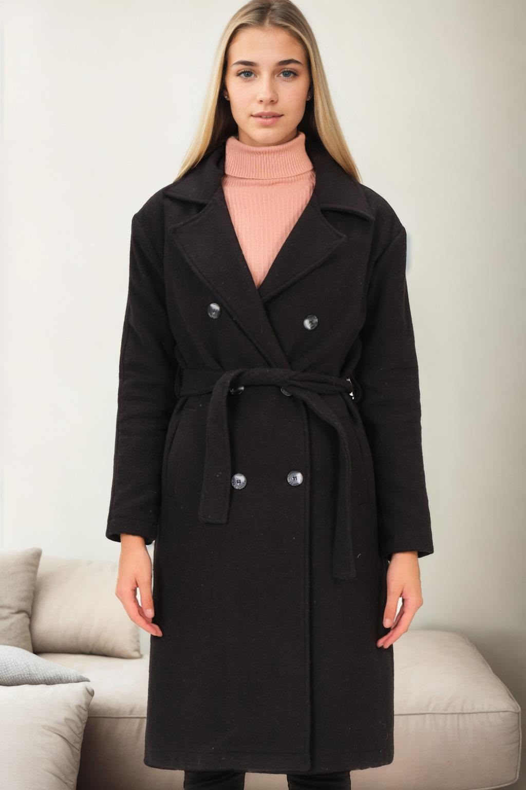 Z6765 DEWBERRY WOMEN'S COAT-BLACK-2