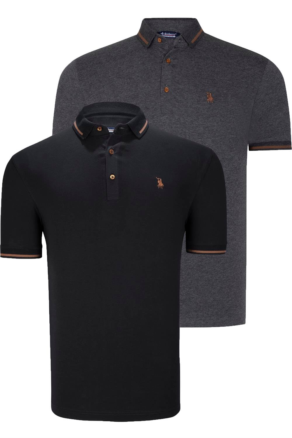 DOUBLE SET T8586 DEWBERRY MENS T-SHIRT-BLACK-ANTHRACITE
