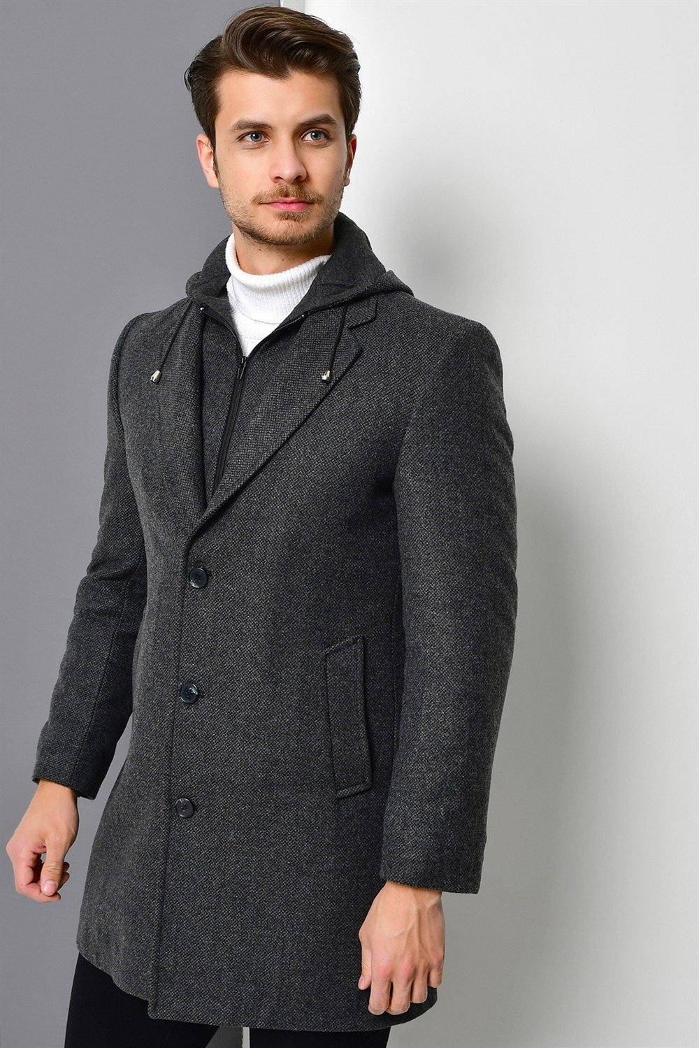 PLT8376 DEWBERRY MEN&#039;S COAT-PATTERNED ANTHRACITE
