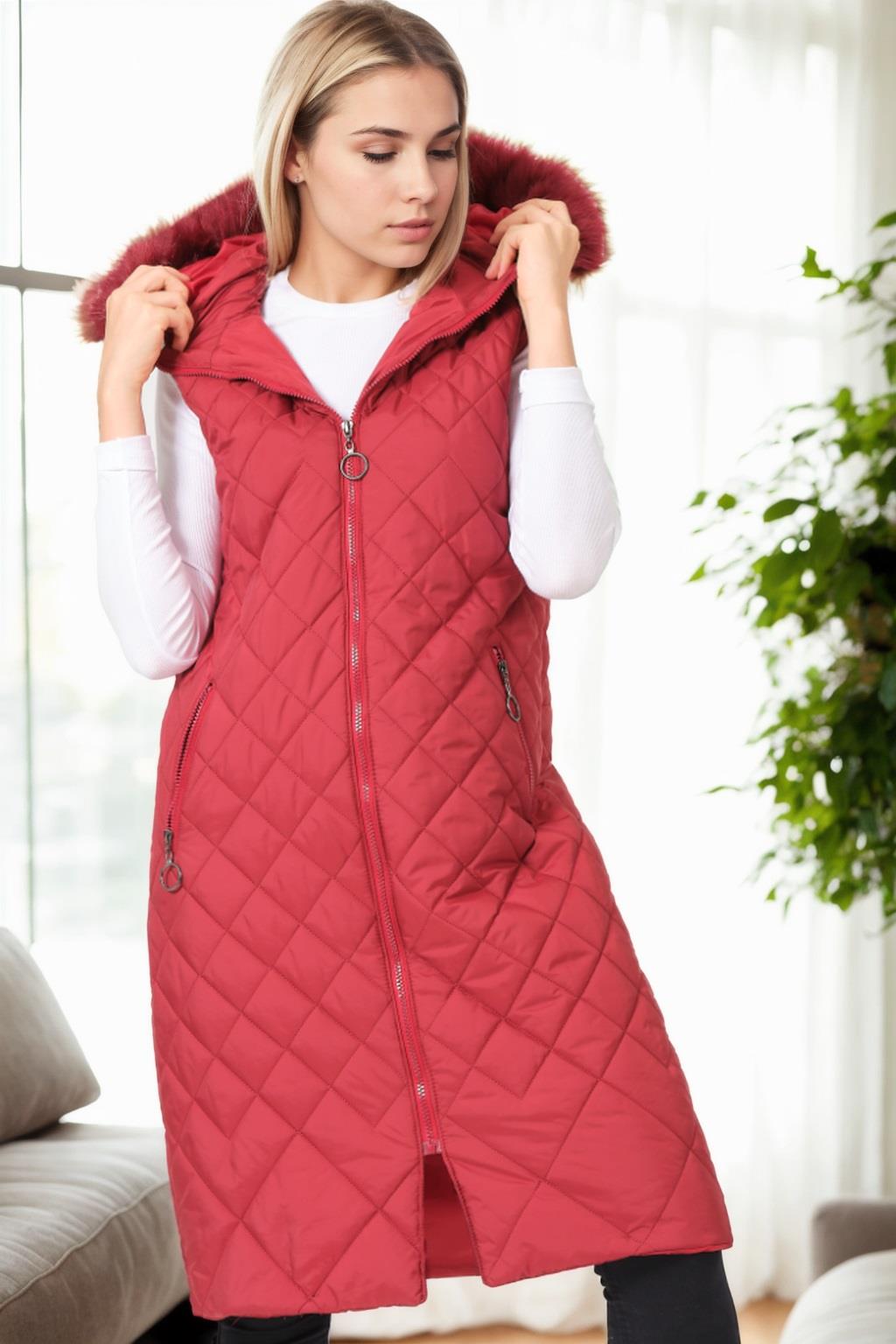 Z6718 DEWBERRY WOMEN'S VEST-BURGUNDY-1