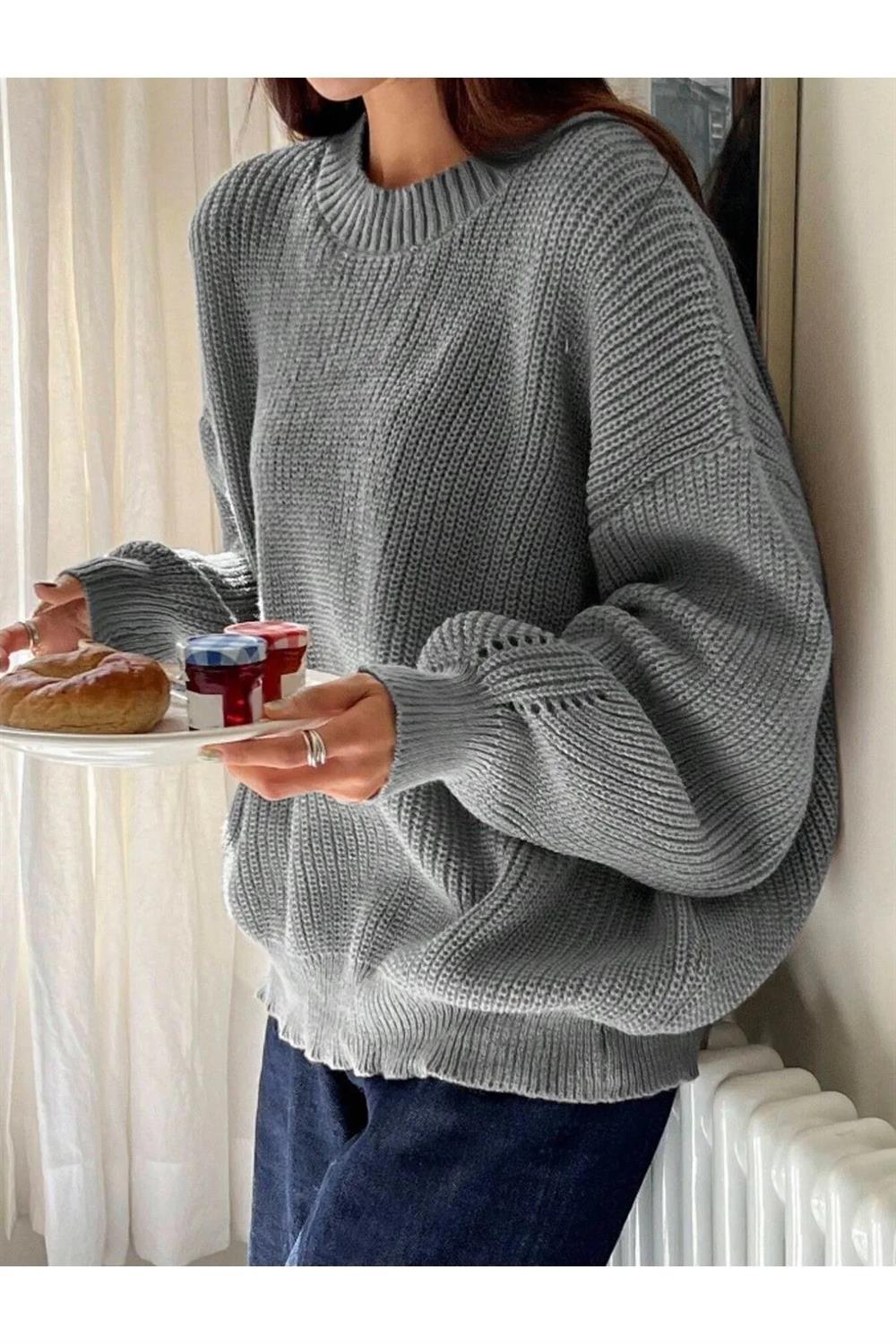 13242 Dewberry Oversize Women Sweater-GREY