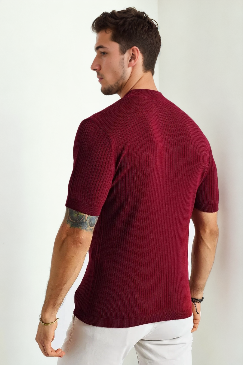 33307 Dewberry Mens Crew Neck Short Sleeve Thin Knit Sweater-BORDEAUX