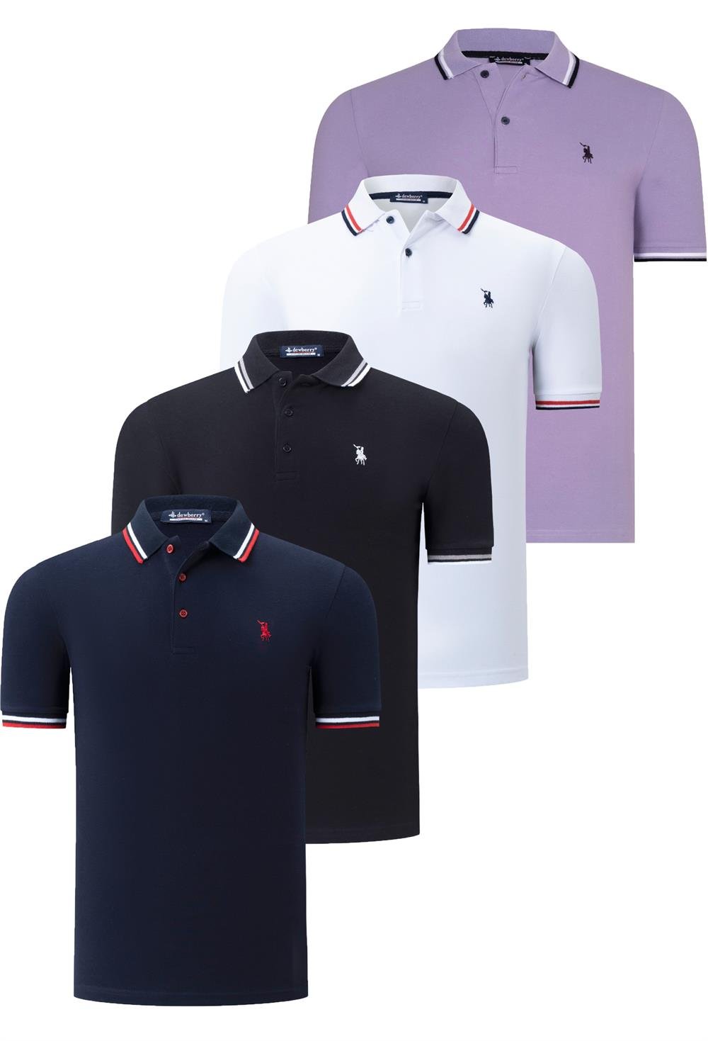 QUAD SET T8594 DEWBERRY MENS T-SHIRT-BLACK-WHITE-NAVY BLUE-LILAC