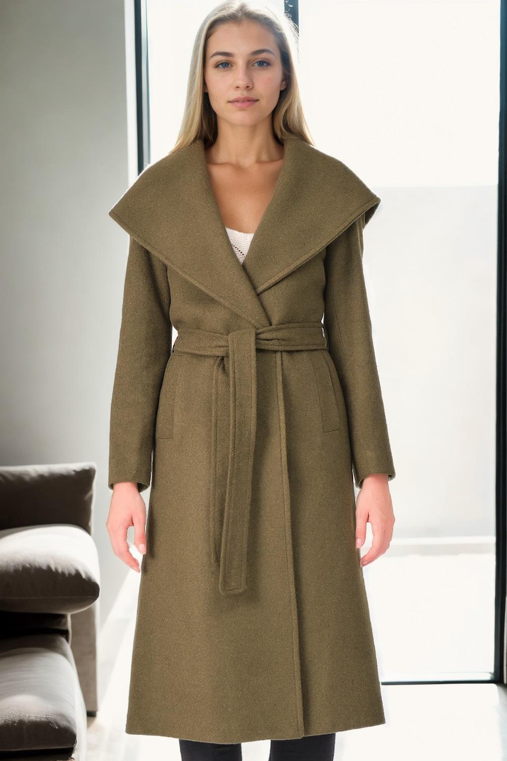 Z6679 DEWBERRY WOMENS COAT-KHAKI-1