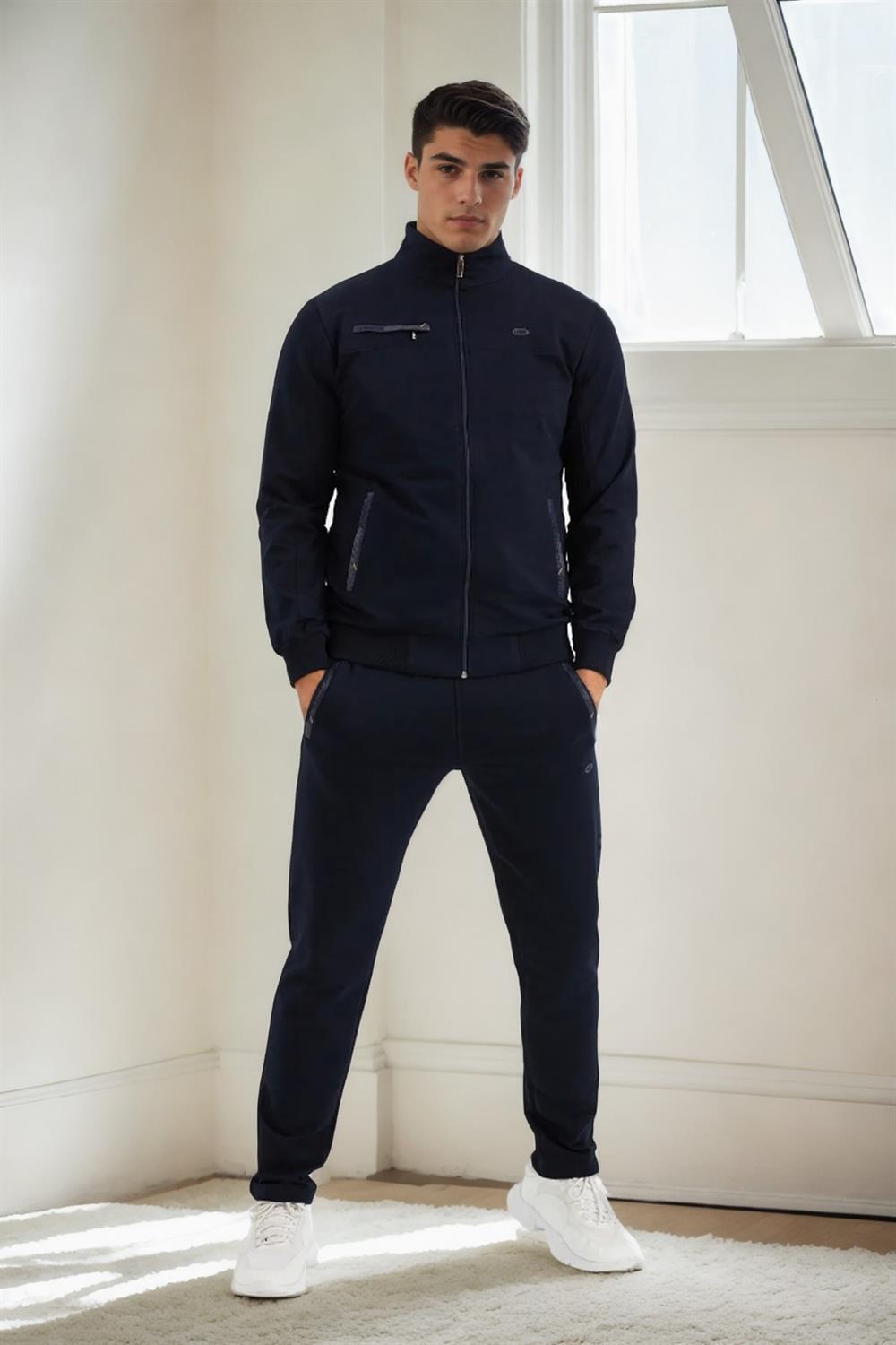 51357 Dewberry Plus Size Mens Tracksuit Set-NAVY BLUE