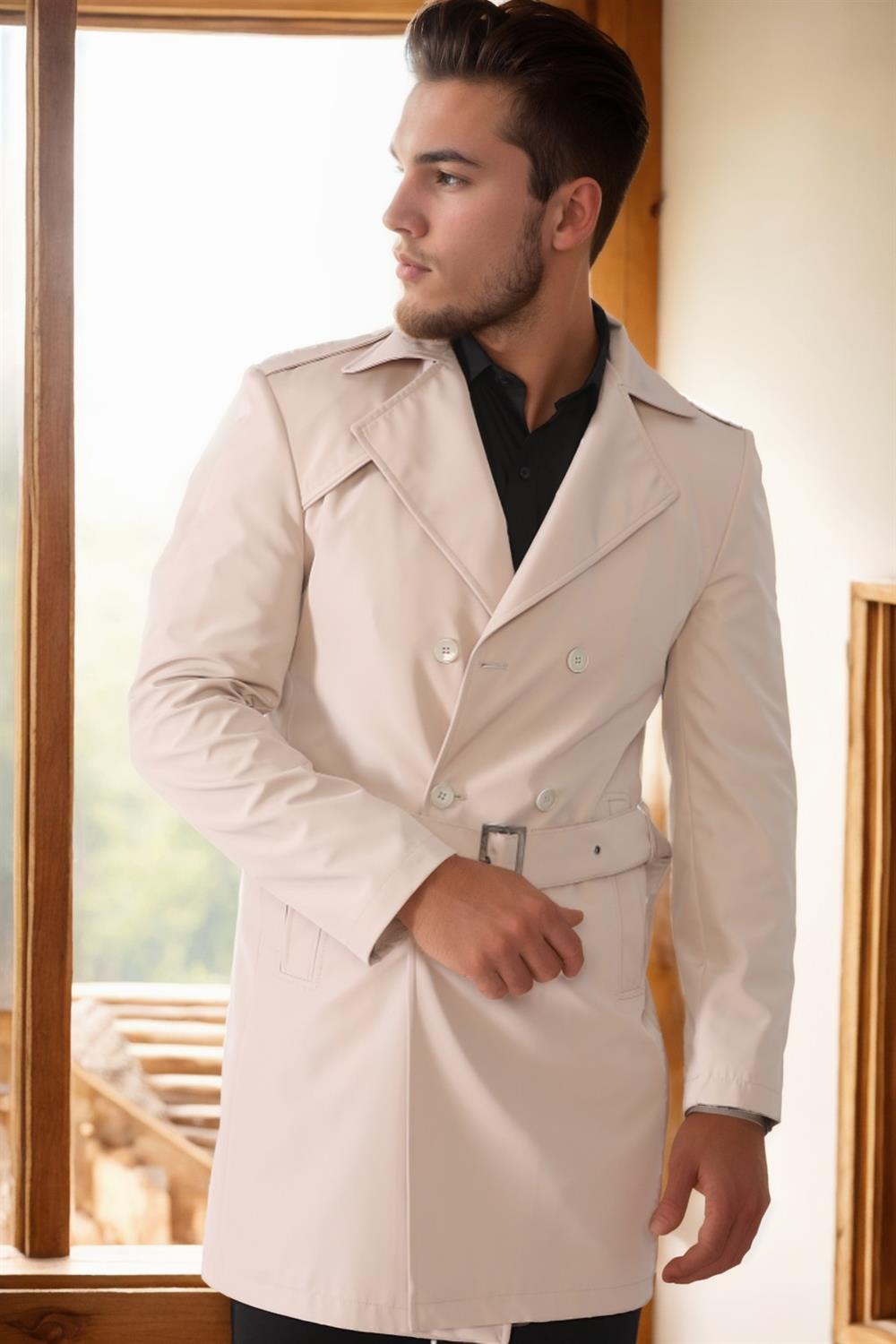 PLT8321 DEWBERRY MENS OVERCOAT-PLAIN BEIGE