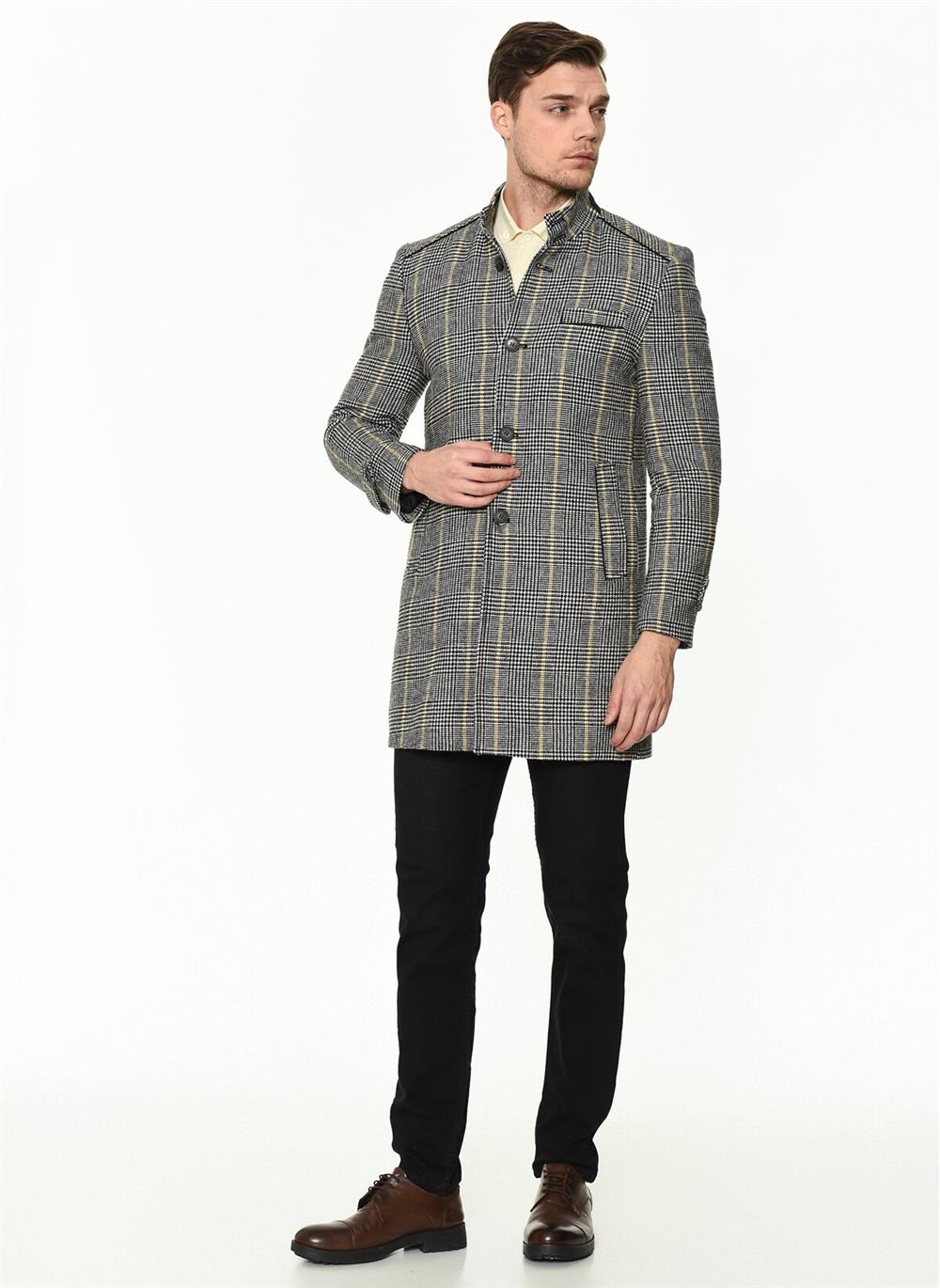PLT8391 DEWBERRY MEN&#039;S COAT-PLAID GREY