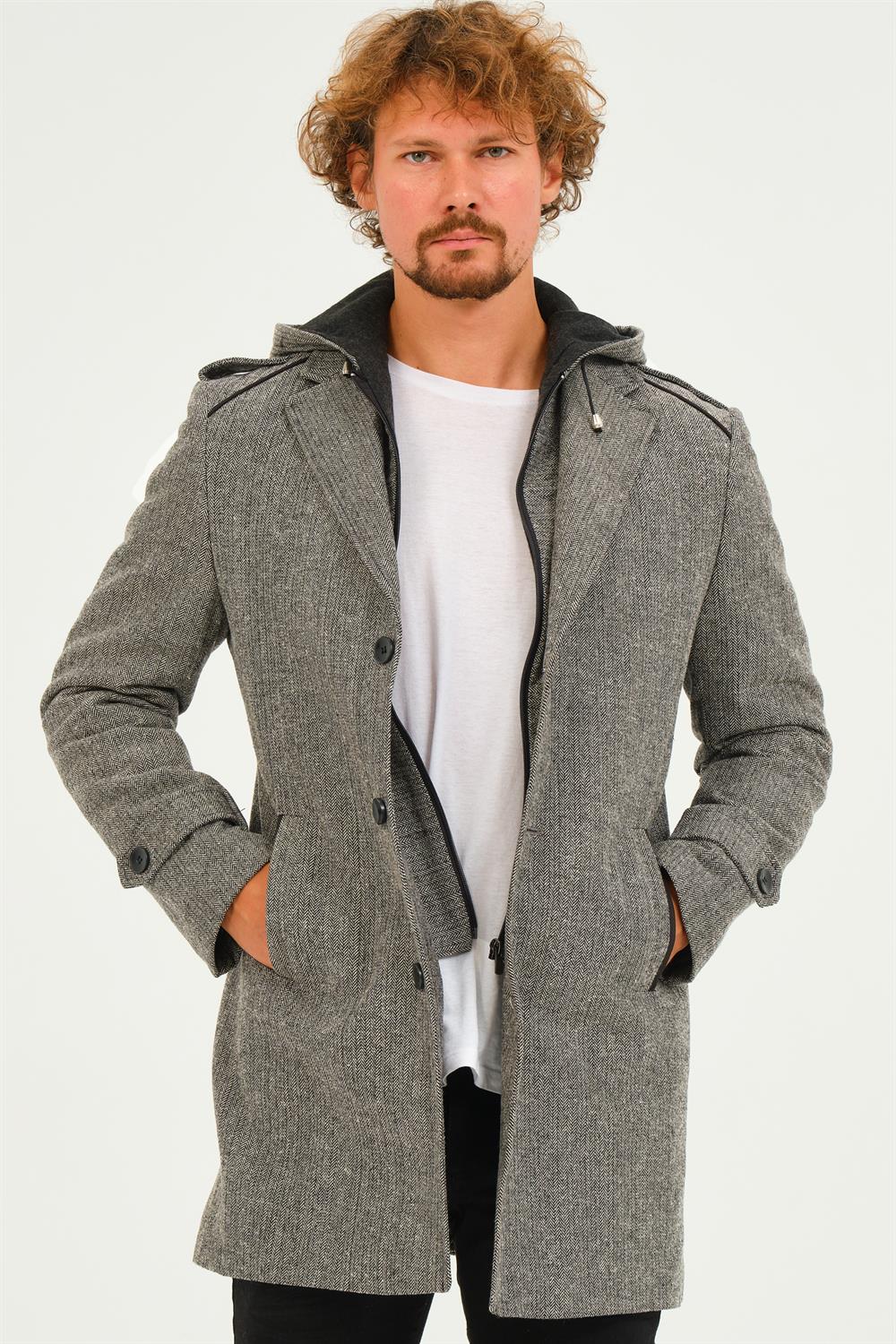 PLT8401 DEWBERRY MEN&#039;S COAT-DIAGONAL GREY