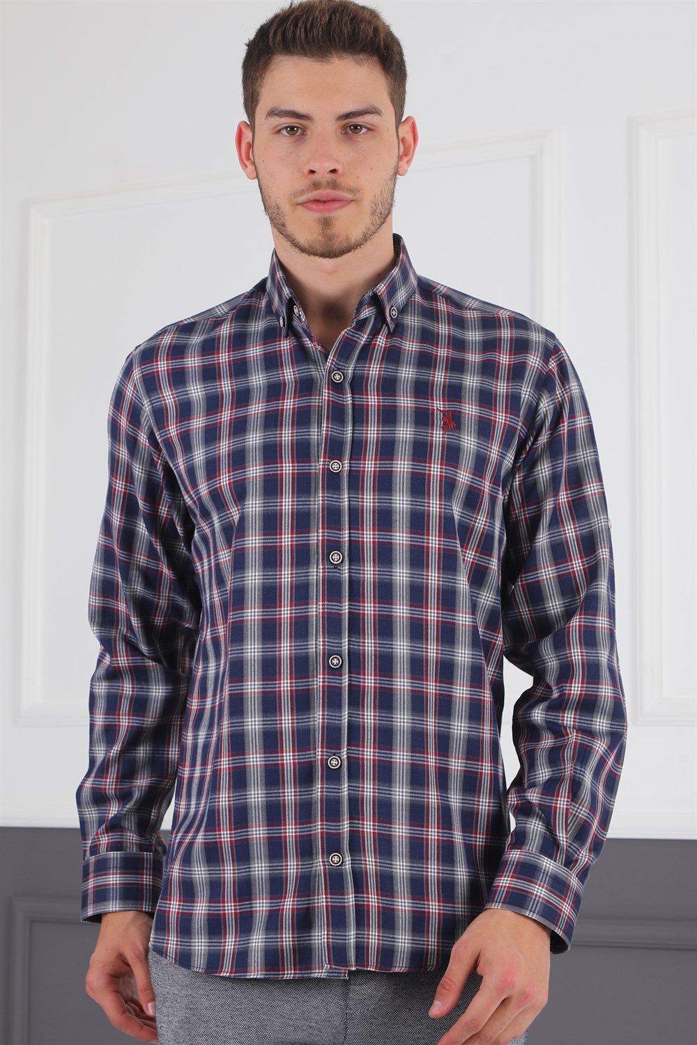 G718 DERBERRY MEN'S SHIRT-NAVY-BURGUNDY