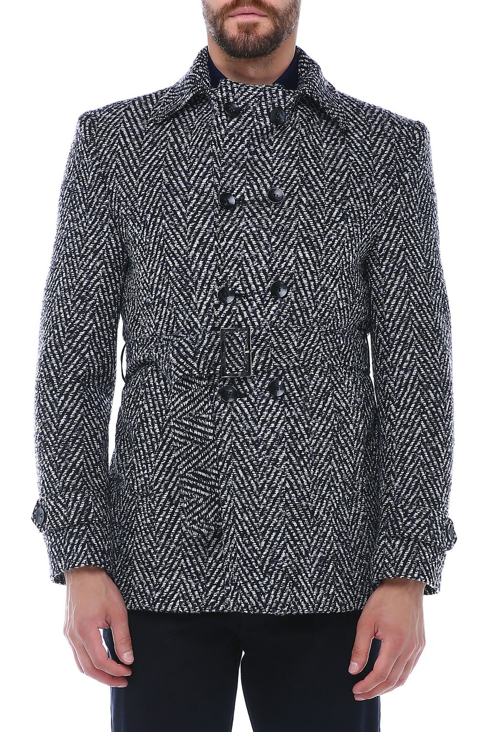 K7539 DEWBERRY SLIM-FIT MEN&#039;S COAT-PATTERNED NAVY BLUE