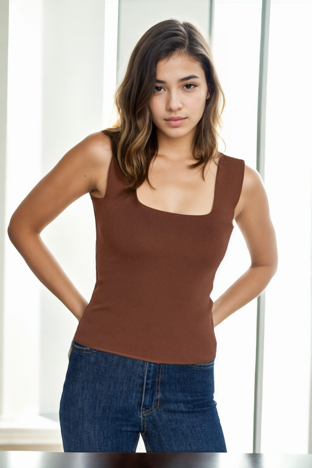 60108 Dewberry Womens Sleeveless Blouse - Strappy Tank Top-BROWN