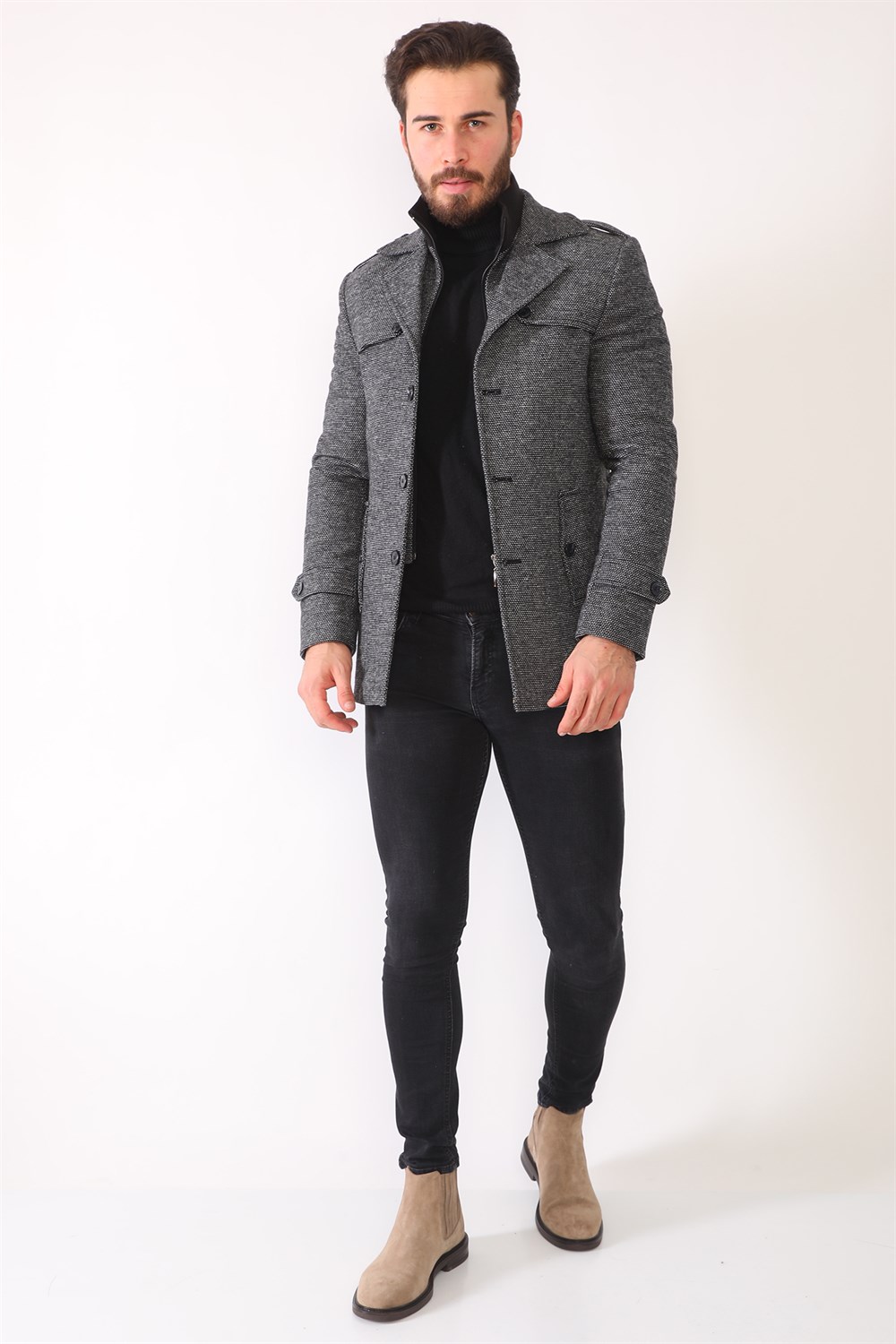 K7542 DEWBERRY MEN&#039;S COAT-DOTTED BLACK