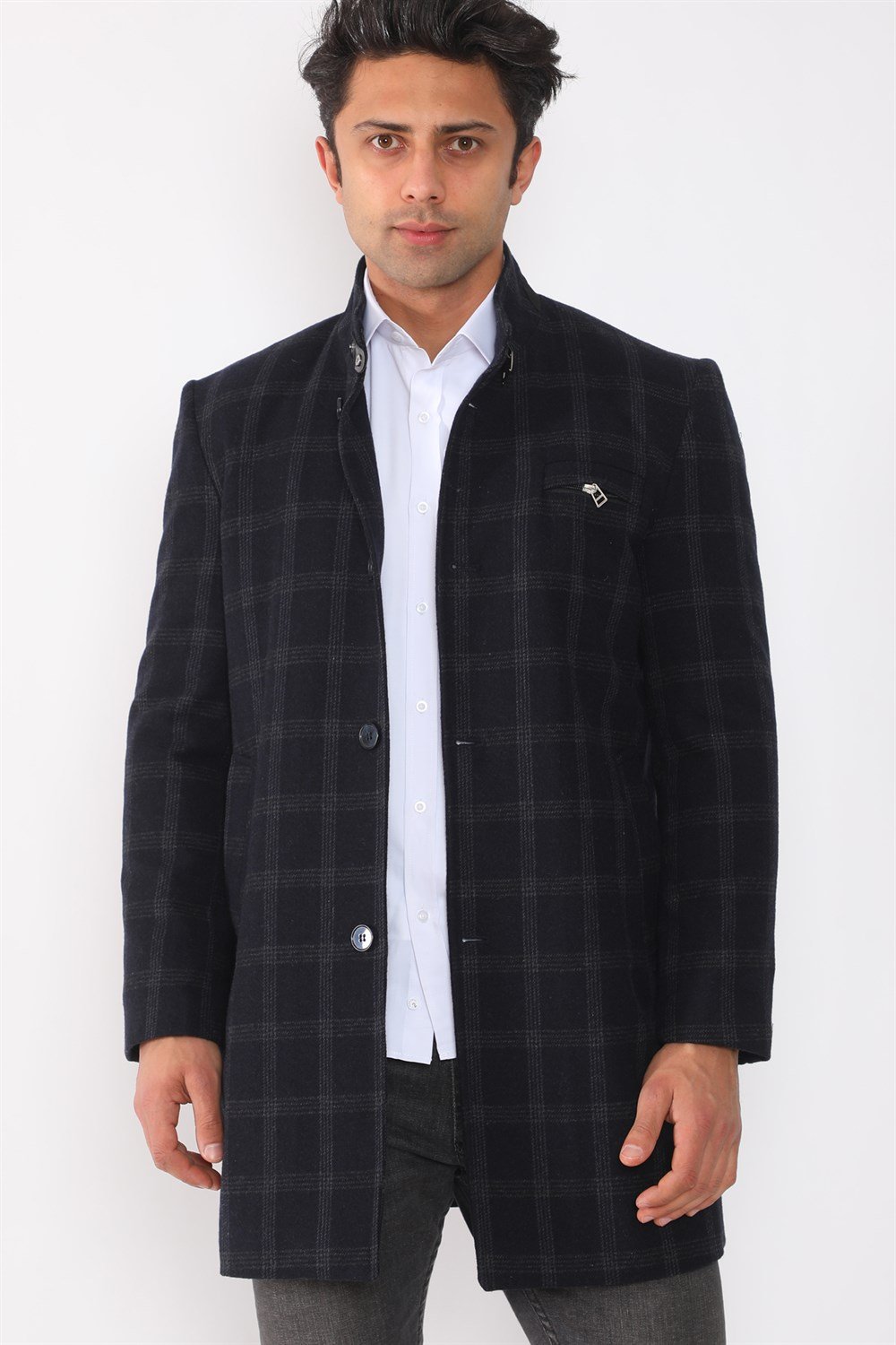 PLT8367 DEWBERRY MEN&#039;S COAT-PATTERNED NAVY BLUE