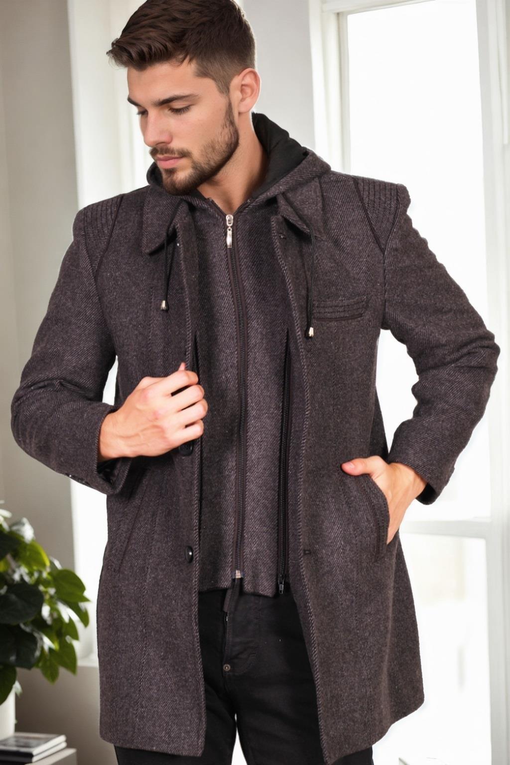 PLT9335 DEWBERRY MEN&#039;S COAT-DIAGONAL BLACK-ANTHRACITE