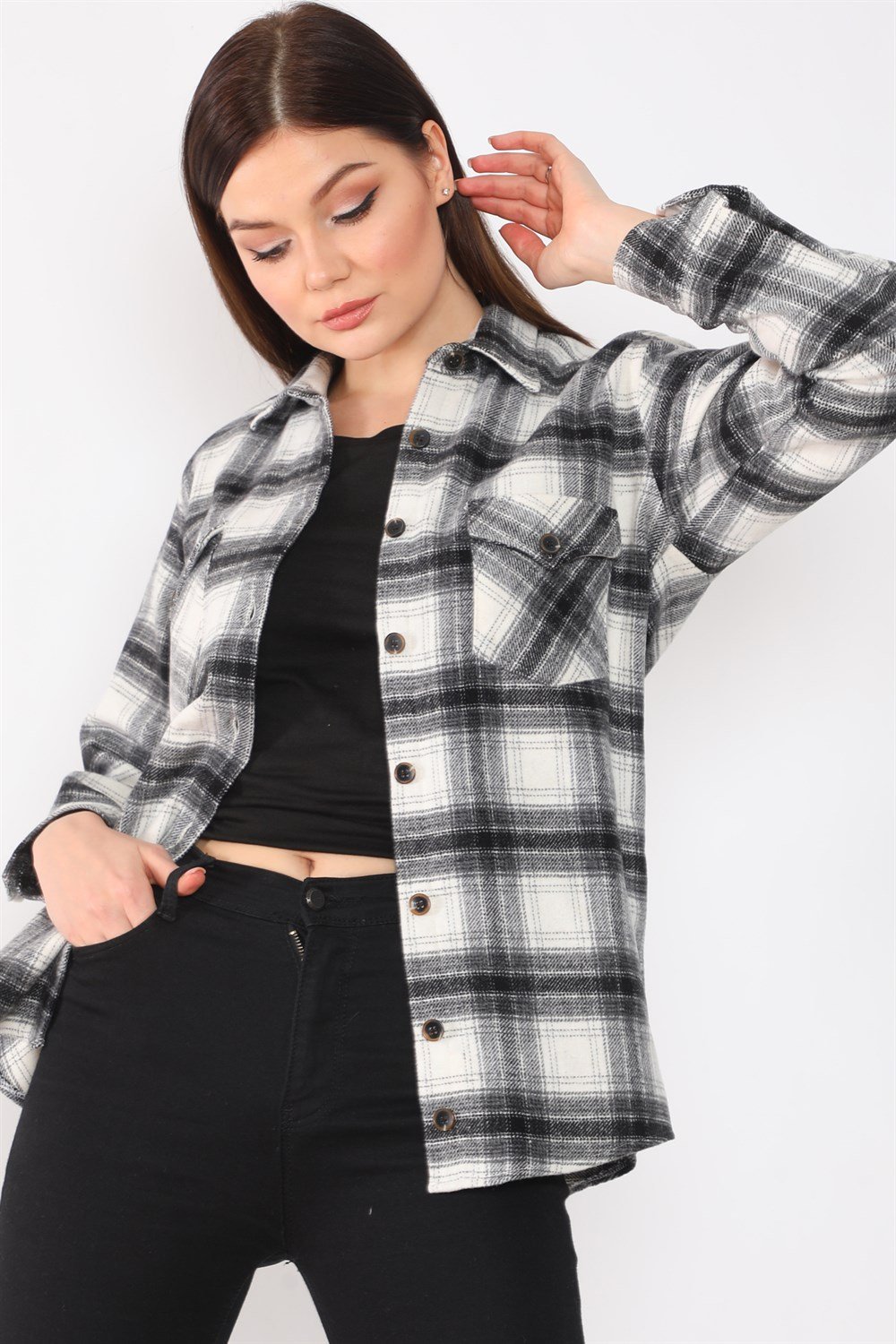 Z6663 DEWBERRY WOMEN&#039;S SHIRT-BLACK
