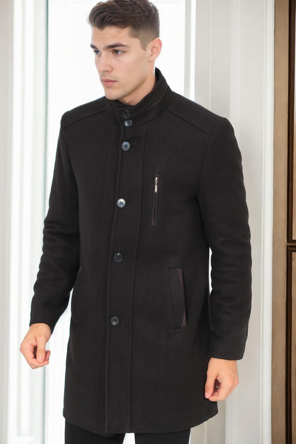 PLT9386 DEWBERRY MEN&#039;S COAT-DIAGONAL BLACK