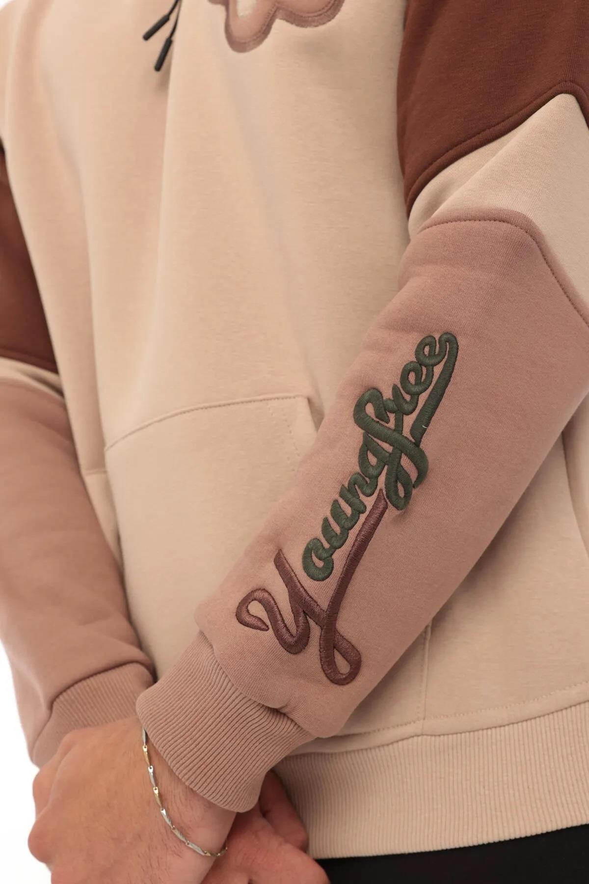 71185 Dewberry Embroidered Oversize Mens Sweatshirt-BEIGE