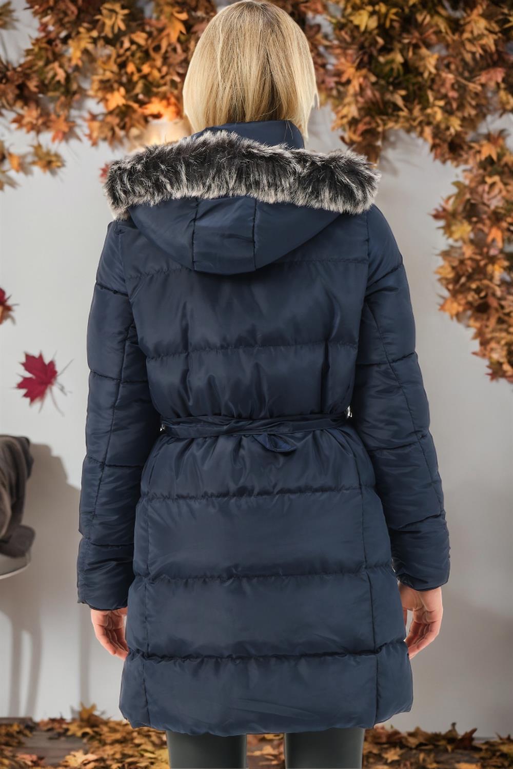 Z6768 DEWBERRY WOMEN'S COAT-PLAIN NAVY BLUE