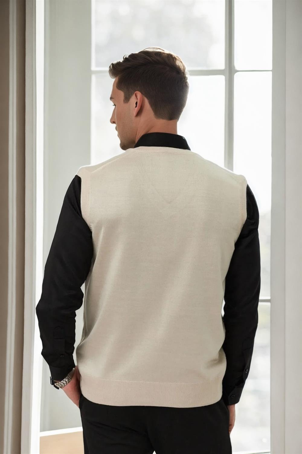 90829 Dewberry V Neck Sleeveless Knit Mens Sweater-STONE