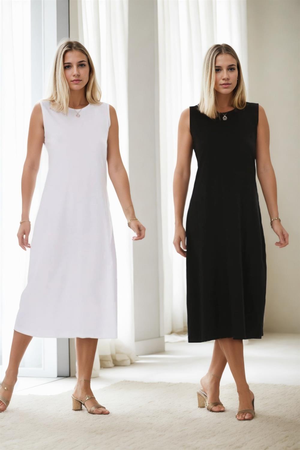 E2145 Dewberry Set Of Two Women Dresses-BLACK-WHITE