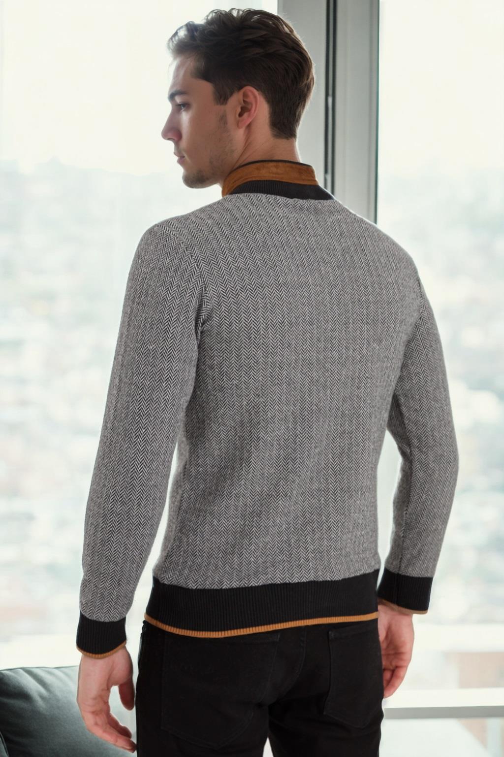 1039 DEWBERRY MEN&#039;S SWEATSHIRT-LIGHT PATTERNED BLACK