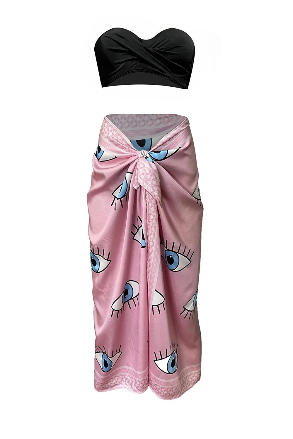 71058 Dewberry Patterned Shiny Fabric Women Pareo-PINK