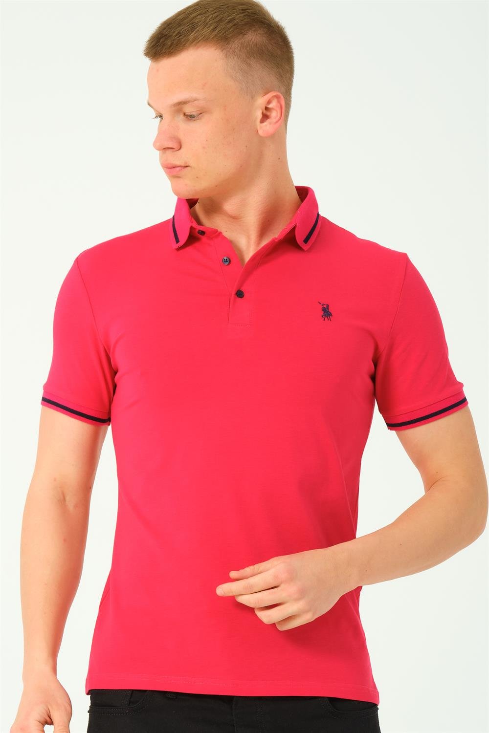 T8586 DEWBERRY MENS POLO NECK T-SHIRT-FUCHSIA-2