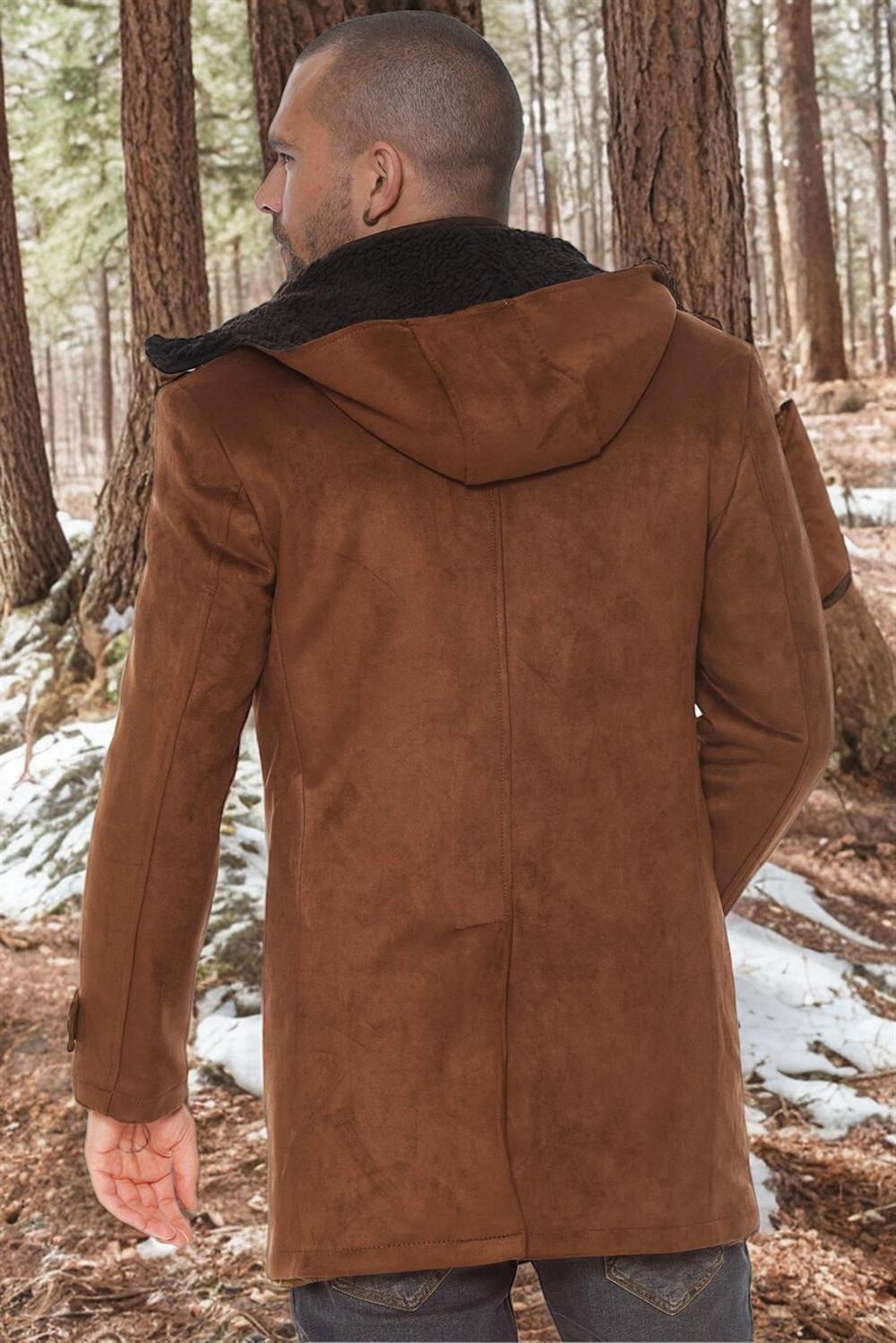 PLT8399 DEWBERRY SUEDE LOOK MEN&#039;S COAT-PLAIN CAMEL