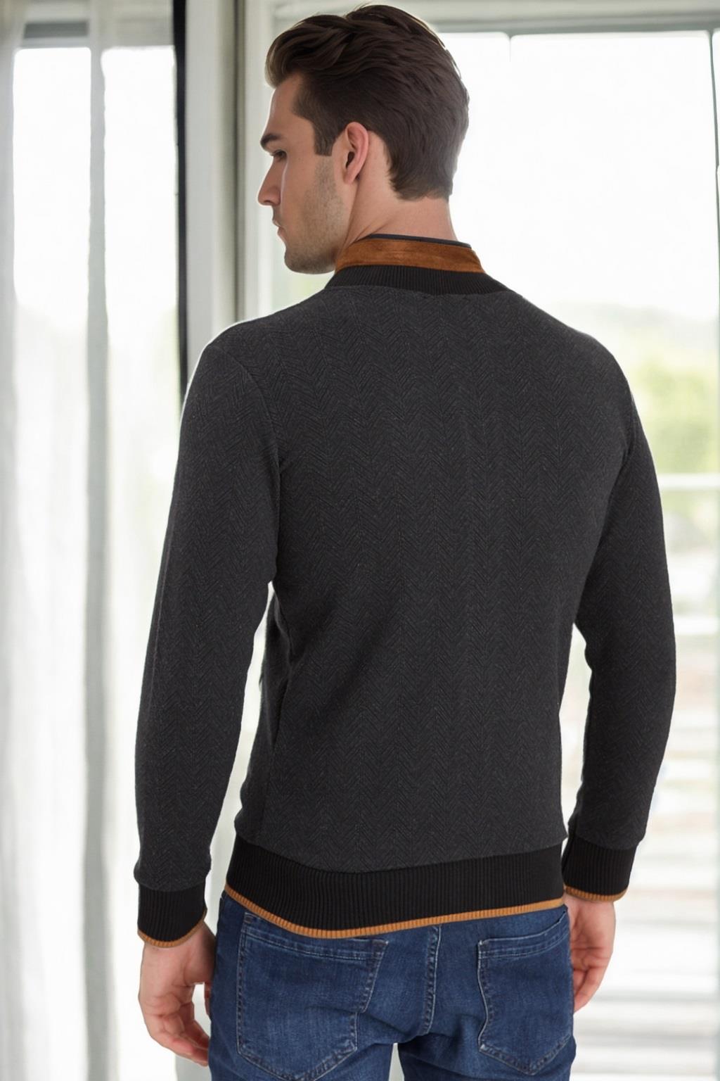 1021 DEWBERRY MEN'S SWEATSHIRT-DARK HERRINGBONE ANTHRACITE