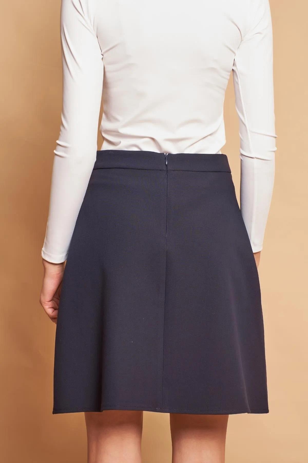 60086 Dewberry Knee Length Bell Skirt-NAVY