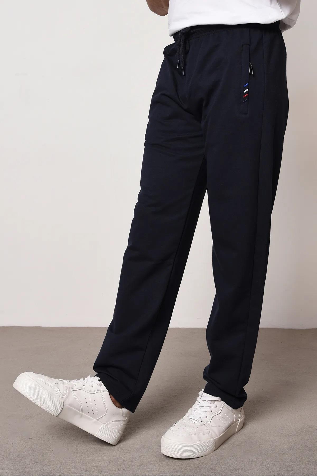 15740 Dewberry Zipper Pocket Embroidery Detailed Sweatpants-NAVY