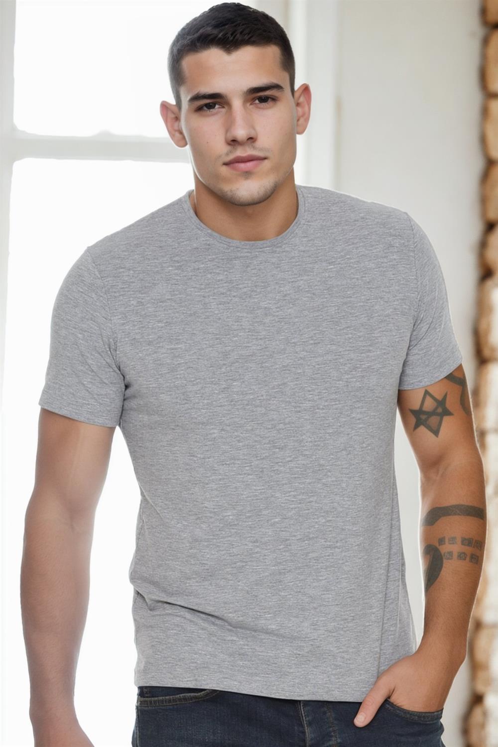 T8569 DEWBERRY BICYCLE COLLAR MENS T-SHIRT-GREY-2