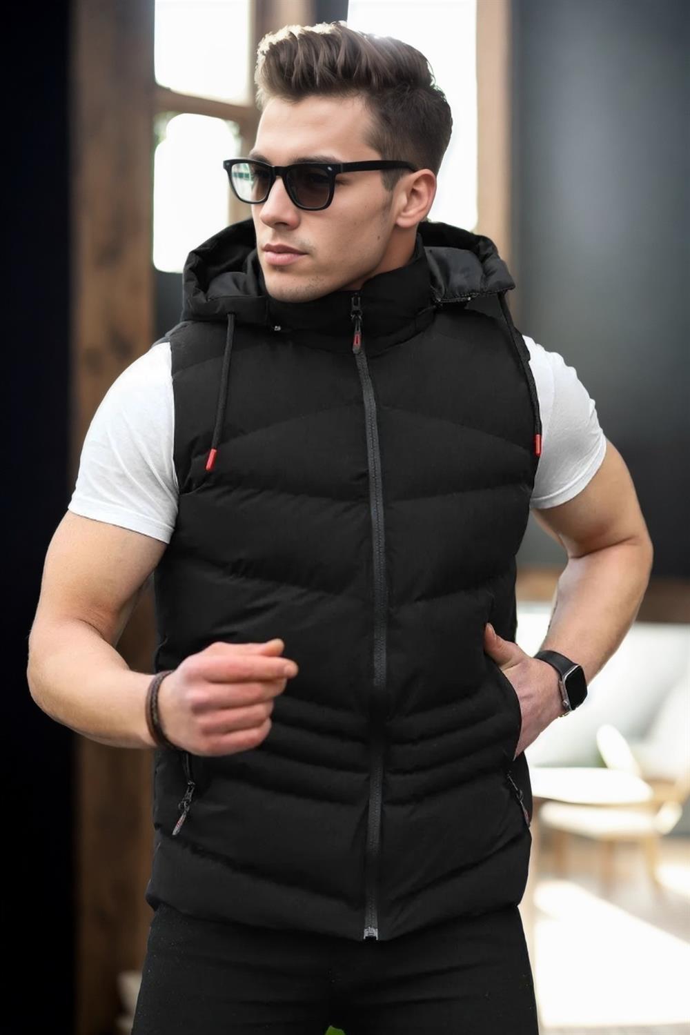 17736 Dewberry Removable Hooded Mens Vest-BLACK