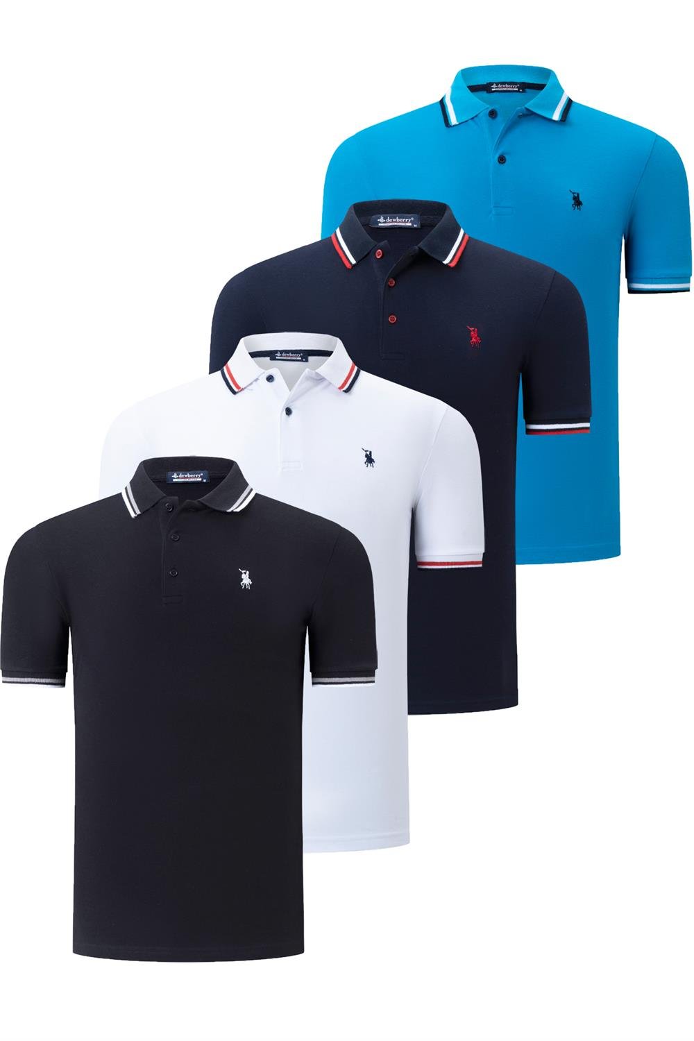 QUAD SET T8594 DEWBERRY MENS T-SHIRT-BLACK-WHITE-NAVY-DARK BLUE