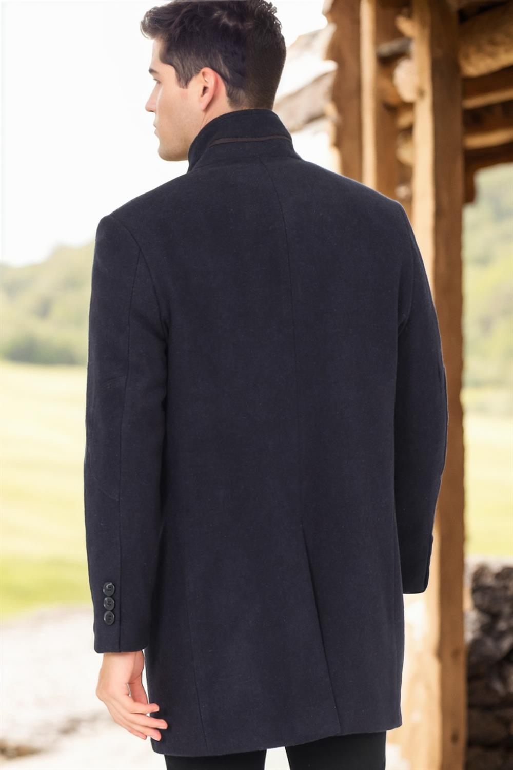 PLT8386 DEWBERRY MEN'S COAT-DIAGONAL DARK NAVY BLUE-3