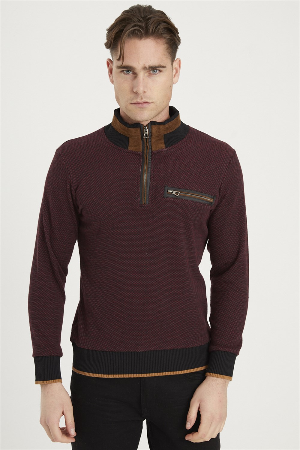 1039 DEWBERRY MENS SWEATSHIRT-BLACK-BURGUNDY