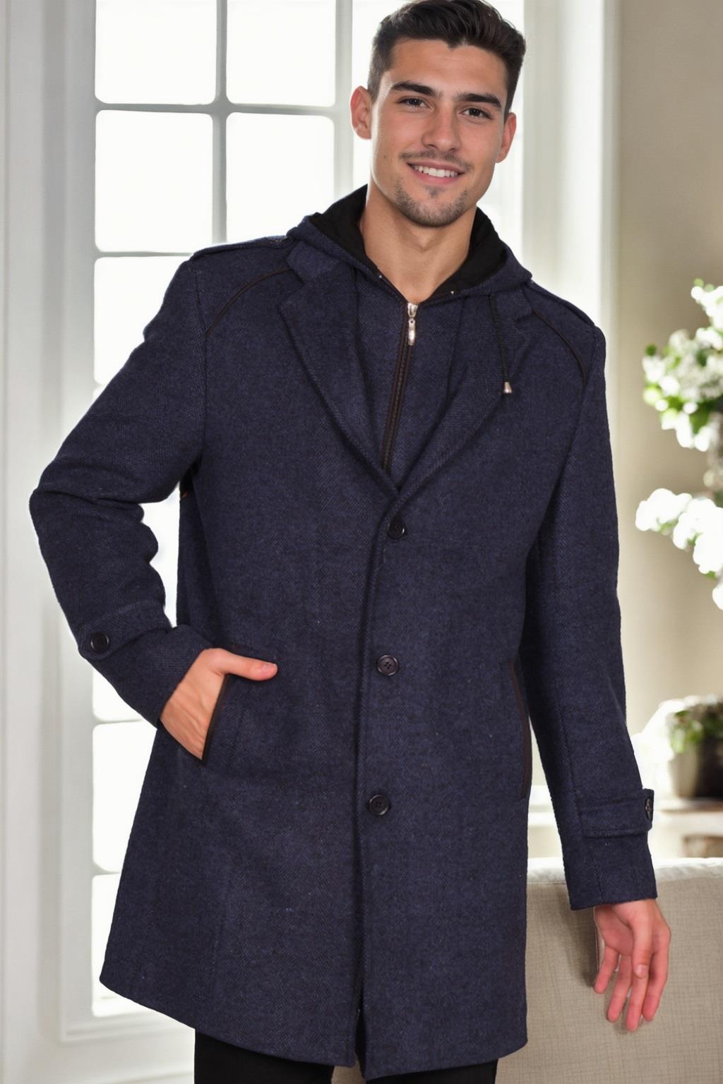 PLT9401 DEWBERRY MEN&#039;S COAT-PATTERNED NAVY BLUE