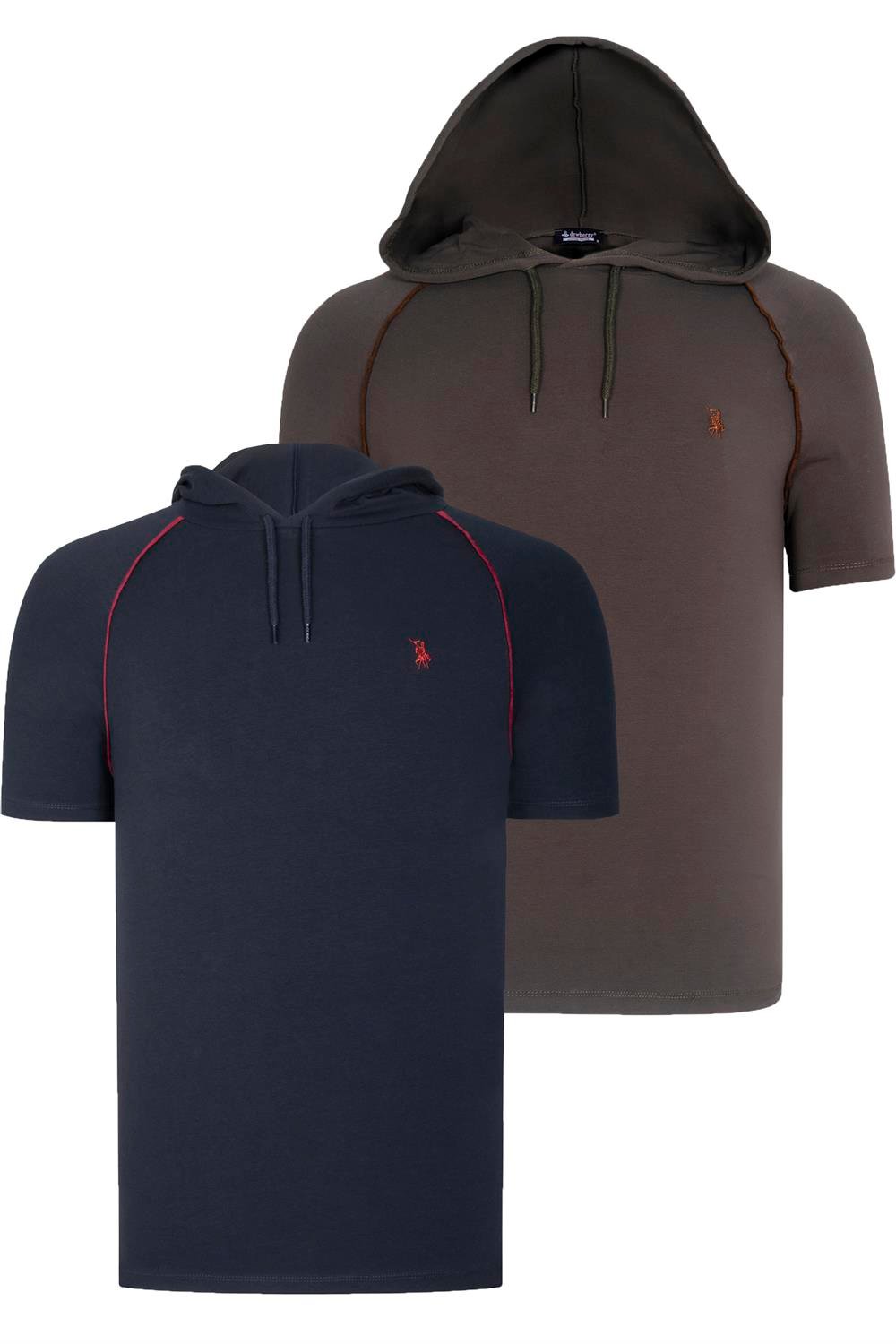 DUAL SET T8570 DEWBERRY HOODED MEN'S T-SHIRT-NAVY BLUE-KHAKI